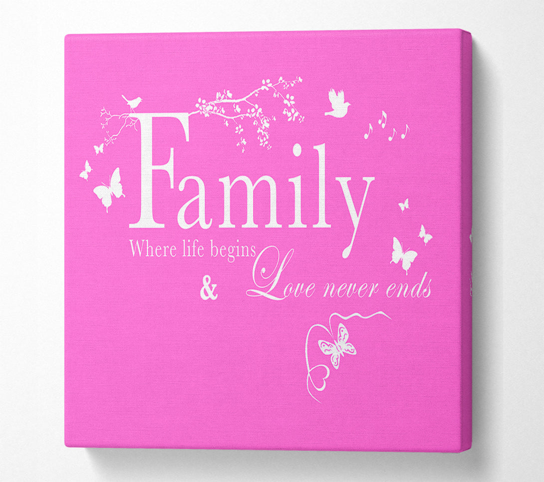  A Canvas Print of Family Quote Family Where Life Begins Vivid Pink Canvas Art