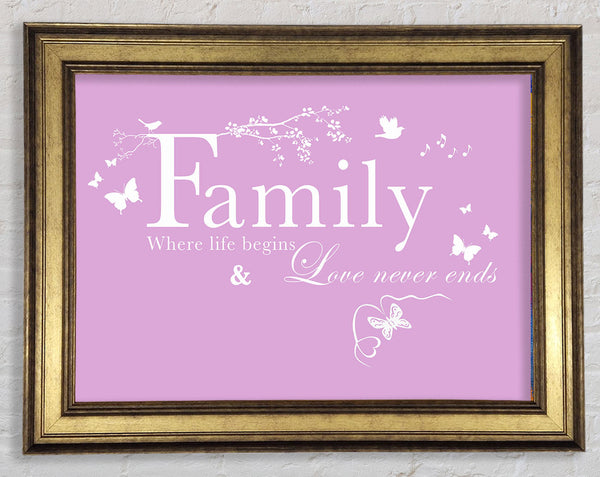 Family Quote Family Where Life Begins Pink Framed Print