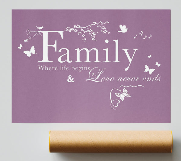 Family Quote Family Where Life Begins Dusty Pink Print