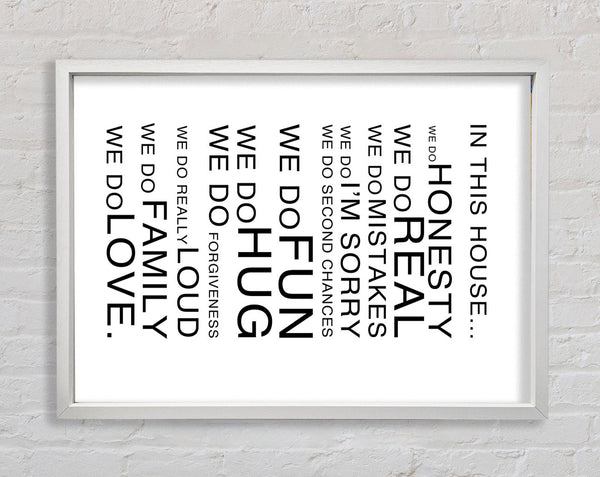 Family Quote In This House White Framed Print
