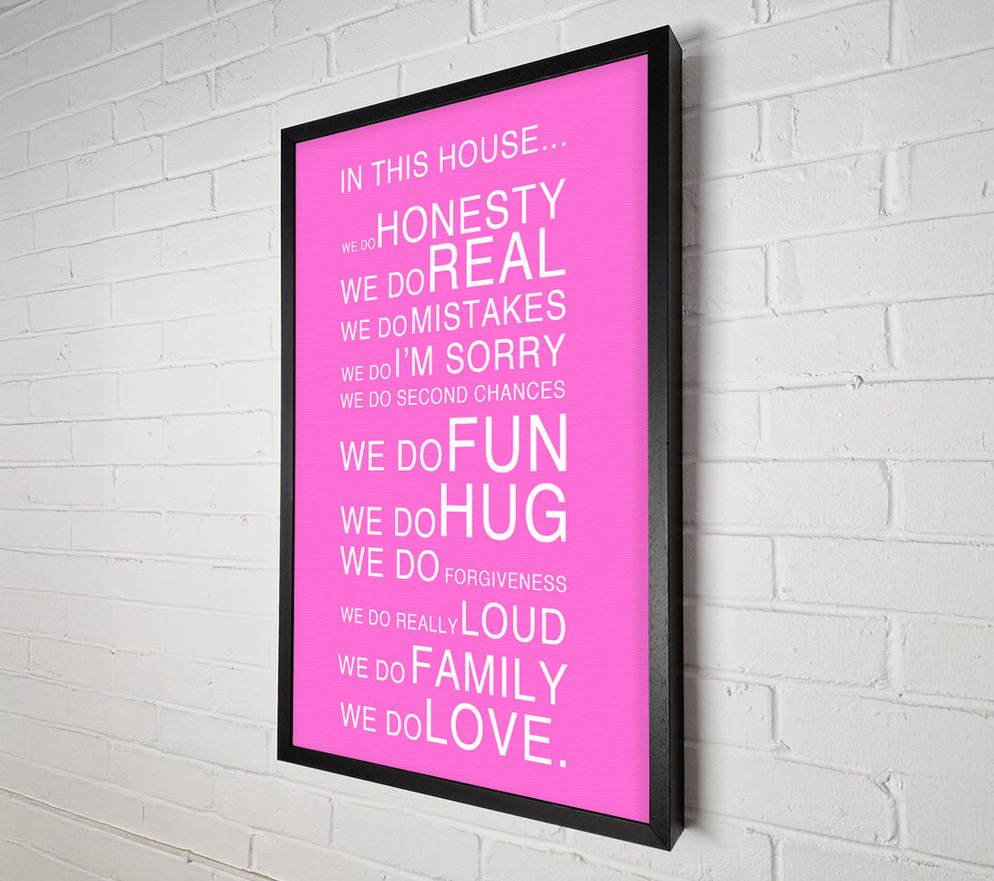  A Canvas Print of Family Quote In This House Vivid Pink Canvas Wall Art