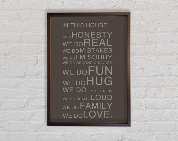 Family Quote In This House Chocolate Framed Print