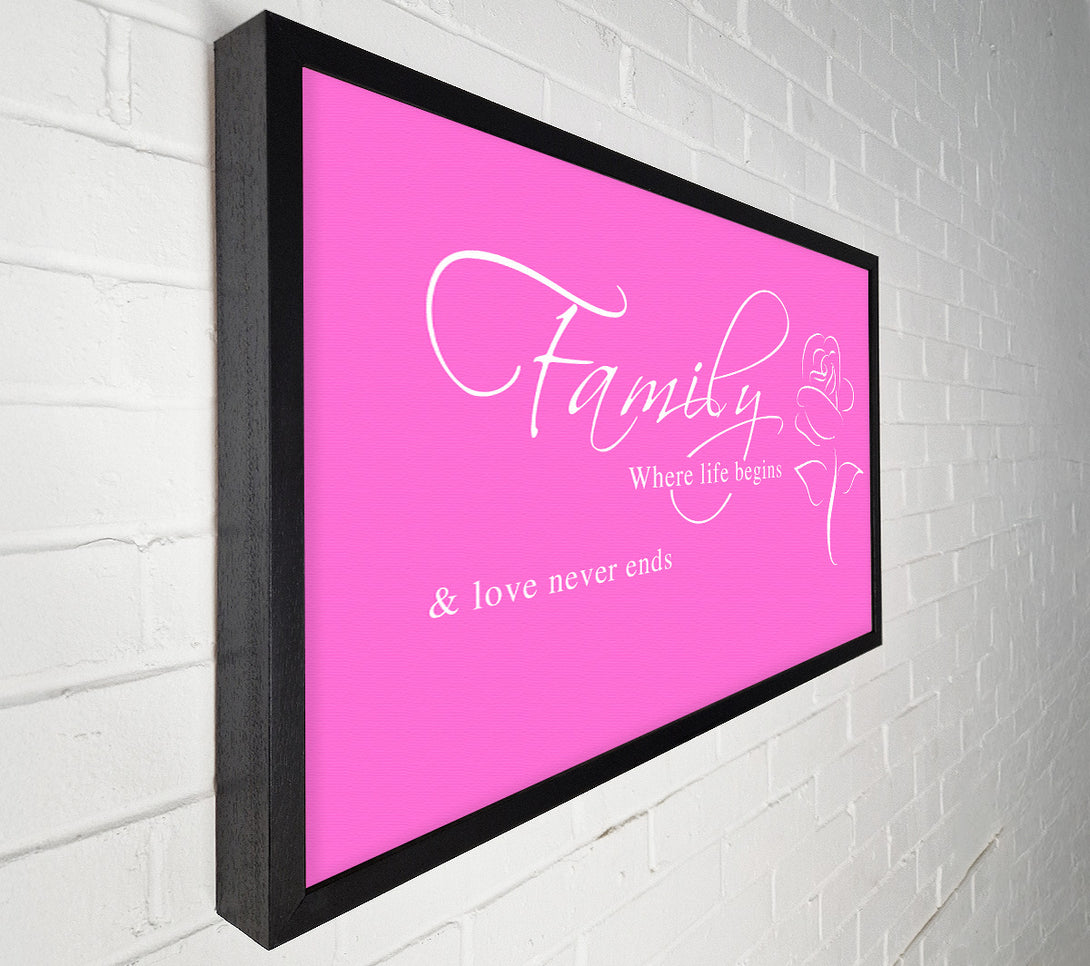  A Canvas Print of Family Quote Family Where Life Begins 1 Vivid Pink Canvas Print