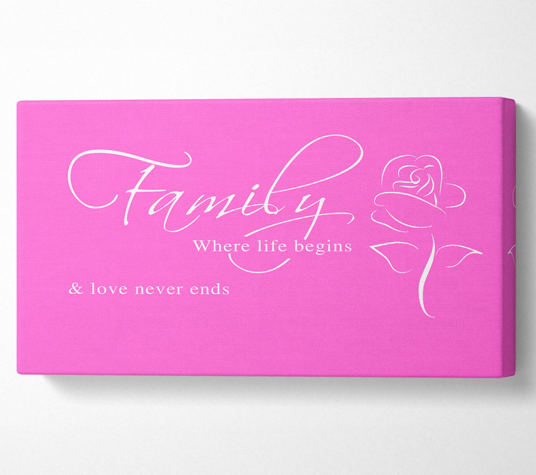  A Canvas Print of Family Quote Family Where Life Begins 1 Vivid Pink Canvas Print