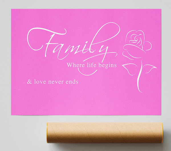 Family Quote Family Where Life Begins 1 Vivid Pink Print