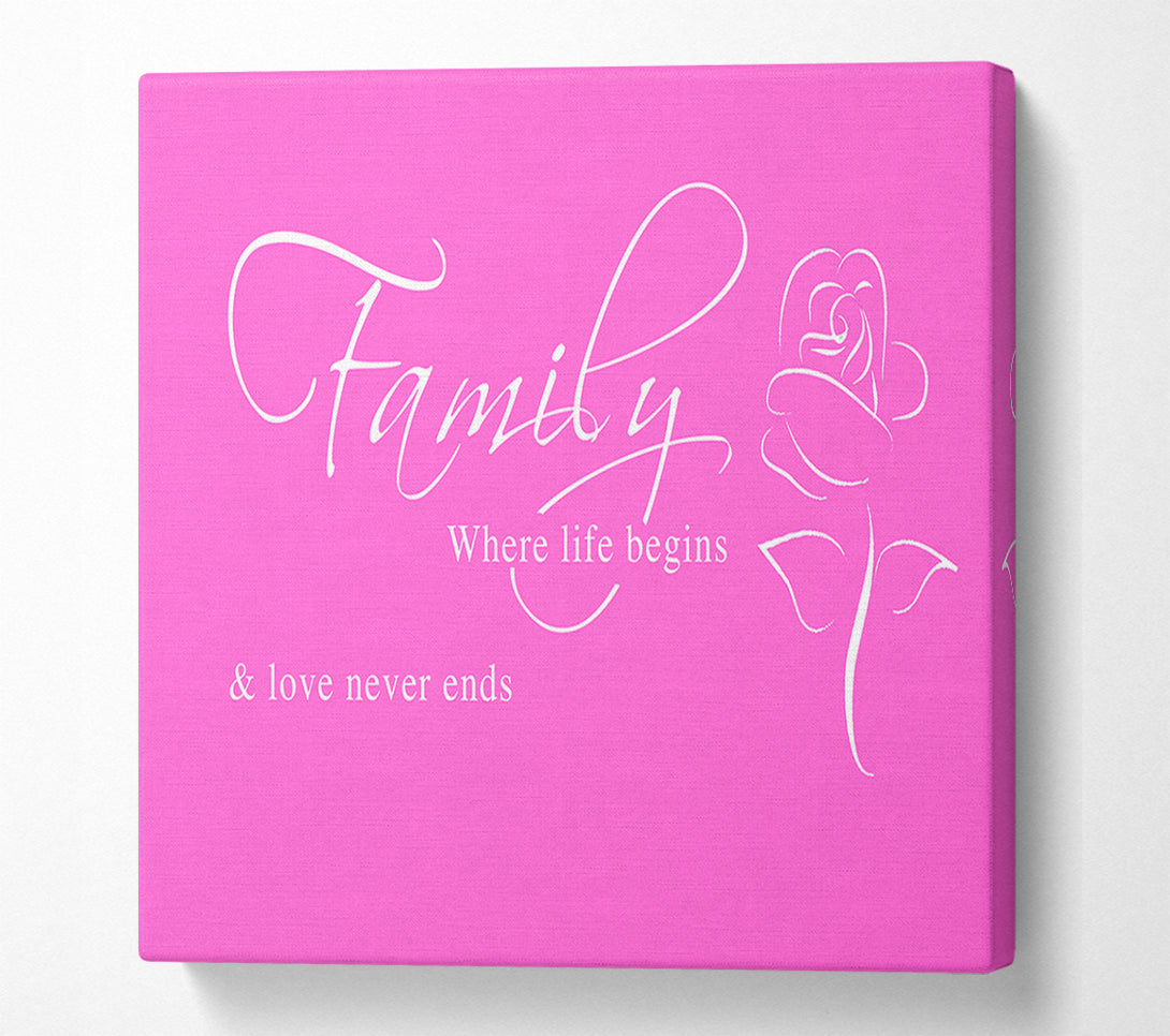  A Canvas Print of Family Quote Family Where Life Begins 1 Vivid Pink Canvas Print