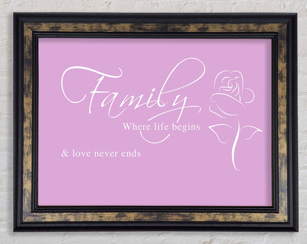 Family Quote Family Where Life Begins 1 Pink Framed Print