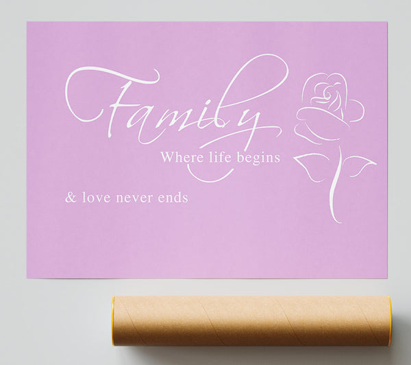 Family Quote Family Where Life Begins 1 Pink Giclee Print
