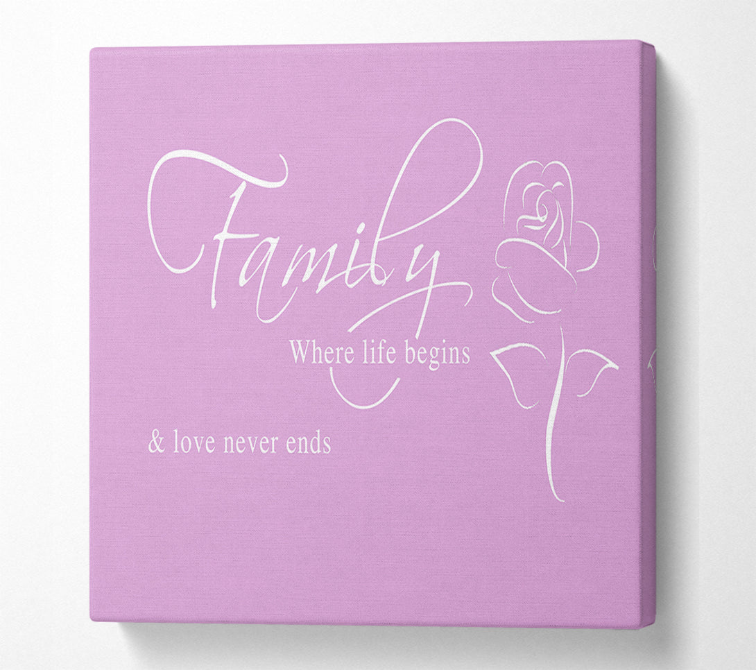  A Canvas Print of Family Quote Family Where Life Begins 1 Pink Canvas Wall Art