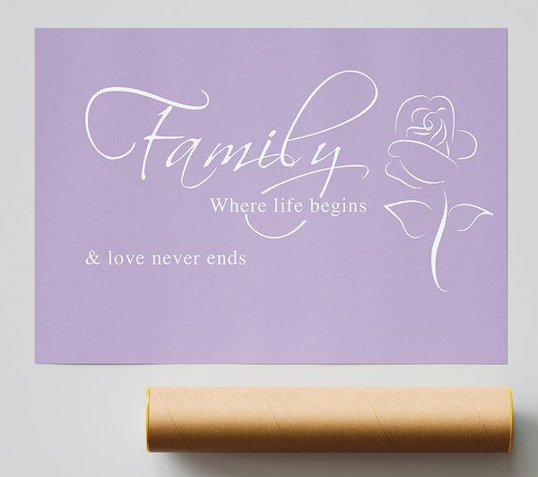 Family Quote Family Where Life Begins 1 Lilac Giclee Print