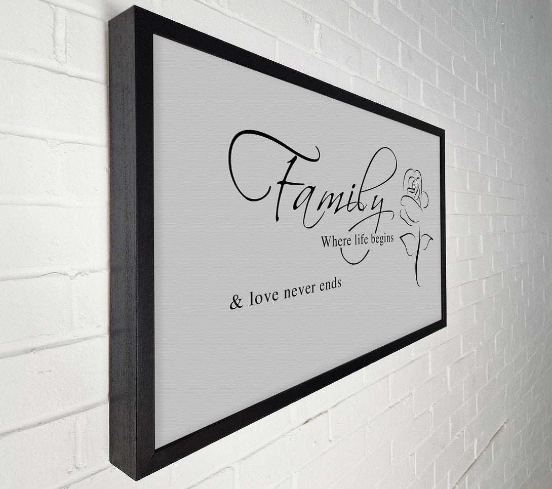  A Canvas Print of Family Quote Family Where Life Begins 1 Grey Canvas Art