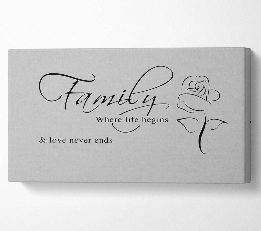  A Canvas Print of Family Quote Family Where Life Begins 1 Grey Canvas Art