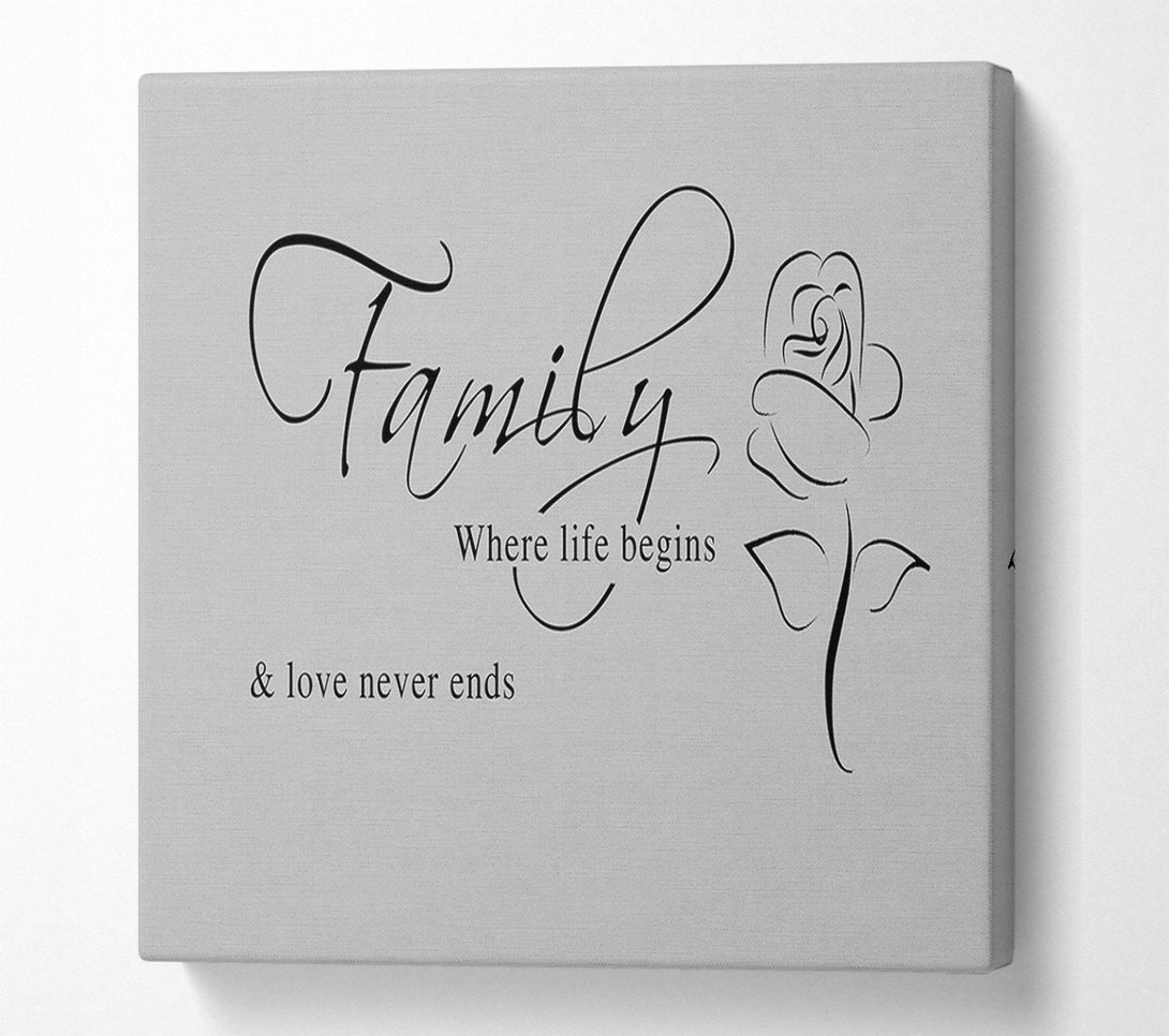  A Canvas Print of Family Quote Family Where Life Begins 1 Grey Canvas Art