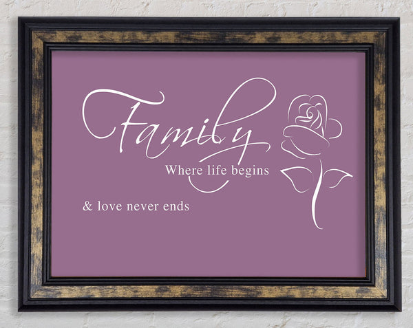 Family Quote Family Where Life Begins 1 Dusty Pink Framed Print