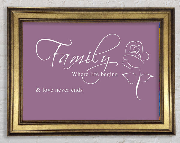 Family Quote Family Where Life Begins 1 Dusty Pink Framed Print
