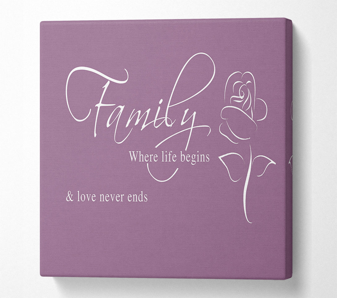  A Canvas Print of Family Quote Family Where Life Begins 1 Dusty Pink Canvas Print