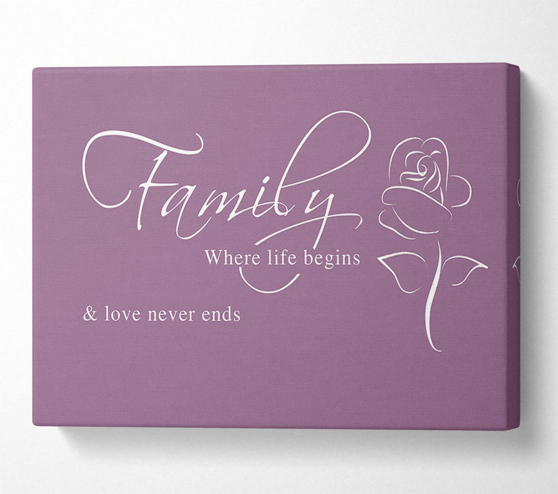  A Canvas Print of Family Quote Family Where Life Begins 1 Dusty Pink Canvas Print