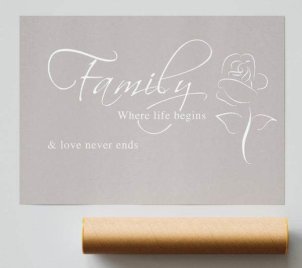 Family Quote Family Where Life Begins 1 Beige Giclee Print
