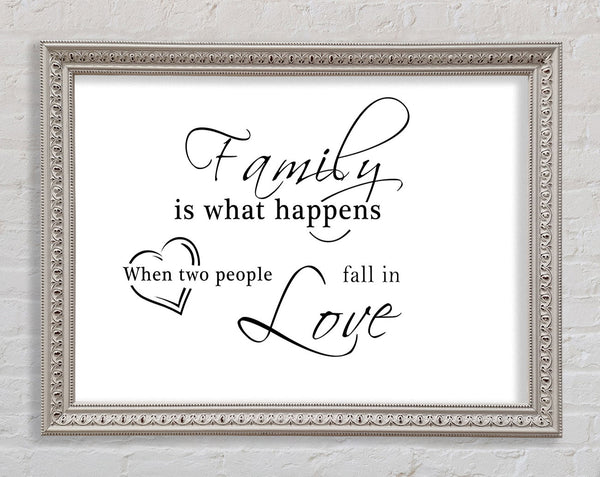Family Quote Family Is What Happens White Framed Print