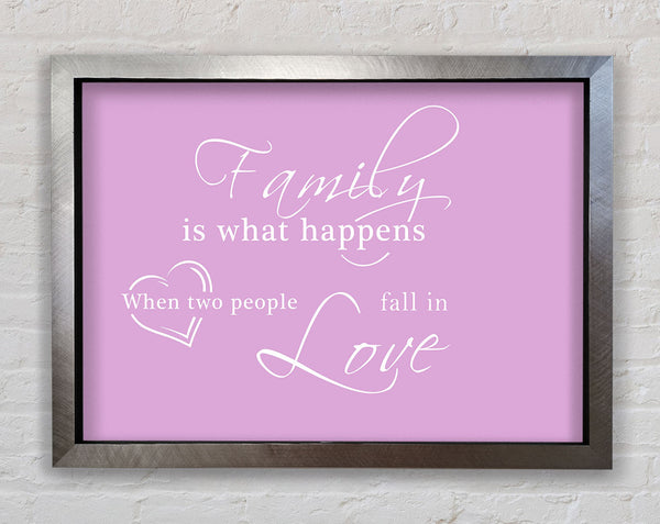 Family Quote Family Is What Happens Pink Framed Print
