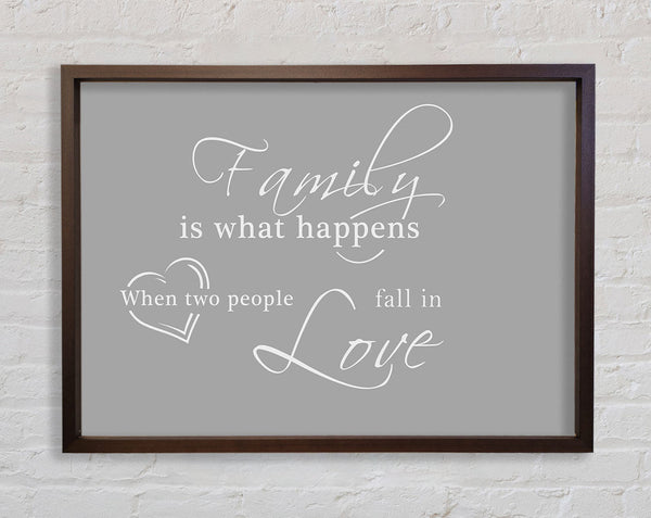 Family Quote Family Is What Happens Grey White Framed Print
