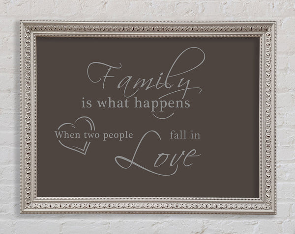 Family Quote Family Is What Happens Chocolate Framed Print