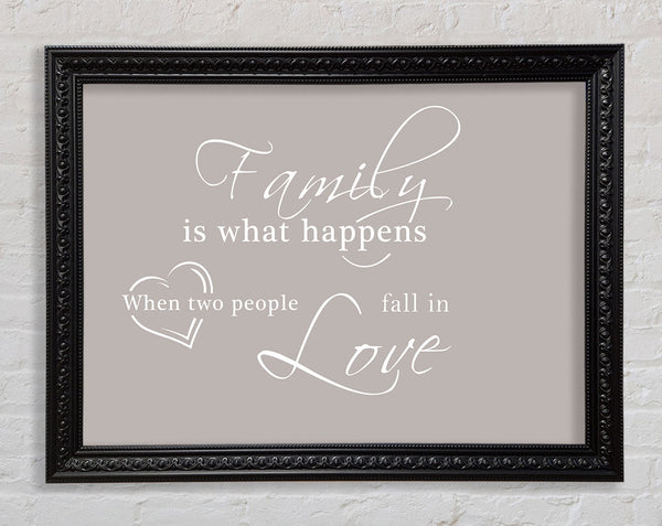 Family Quote Family Is What Happens Beige Framed Print
