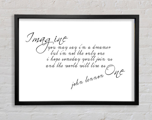 Music Quote Imagine John Lennon White Framed Print