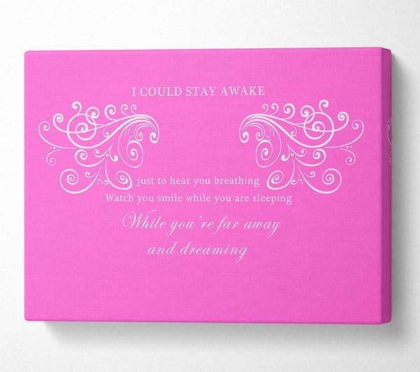  A Canvas Print of Music Quote I Could Stay Awake Aerosmith Vivid Pink Canvas Wall Art