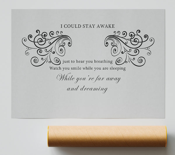 Music Quote I Could Stay Awake Aerosmith Grey Print
