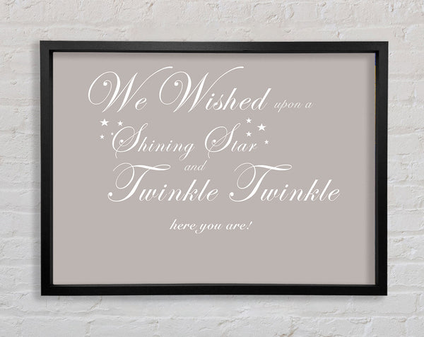 Nursery Quote We Wished Upon A Shining Star Beige Framed Print