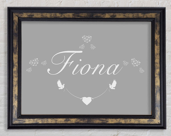 Your Name In Hearts Grey White Framed Print