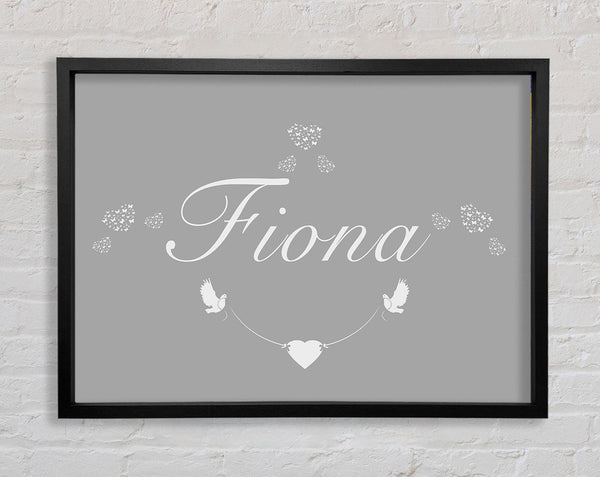 Your Name In Hearts Grey White Framed Print