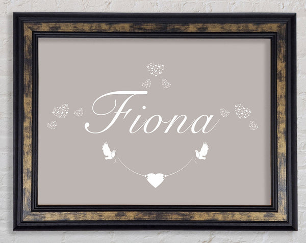 Your Name In Hearts Beige Framed Print