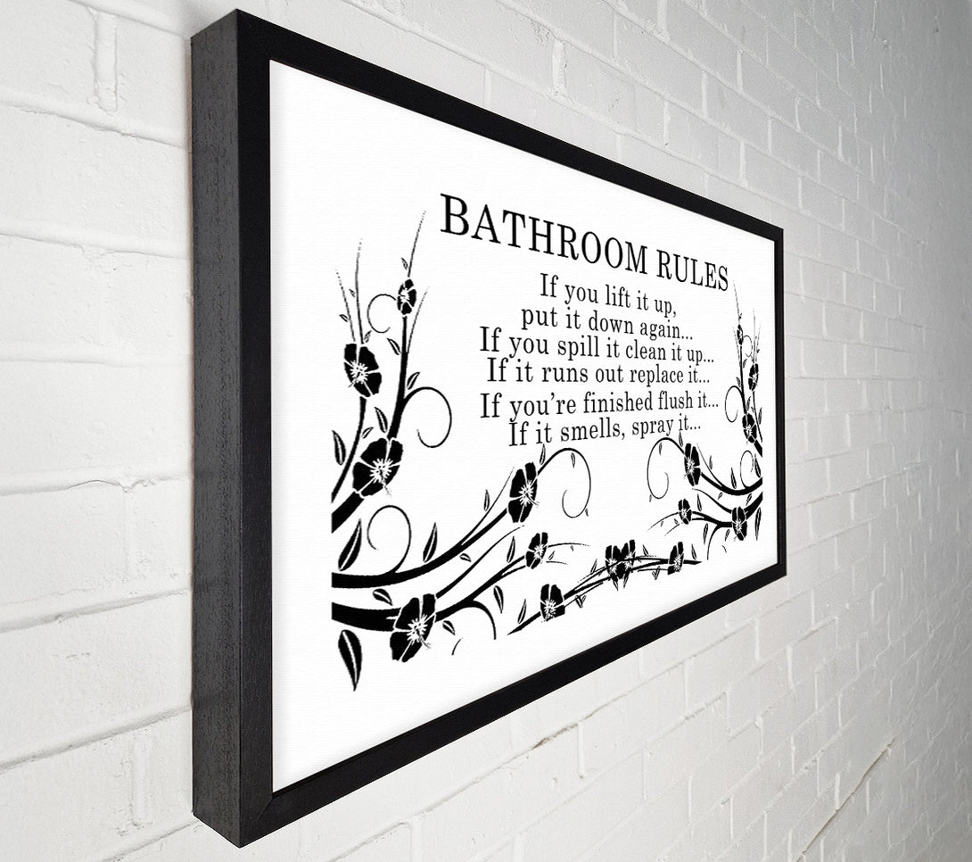  A Canvas Print of Bathroom Quote Bathroom Rules 2 White Canvas Print
