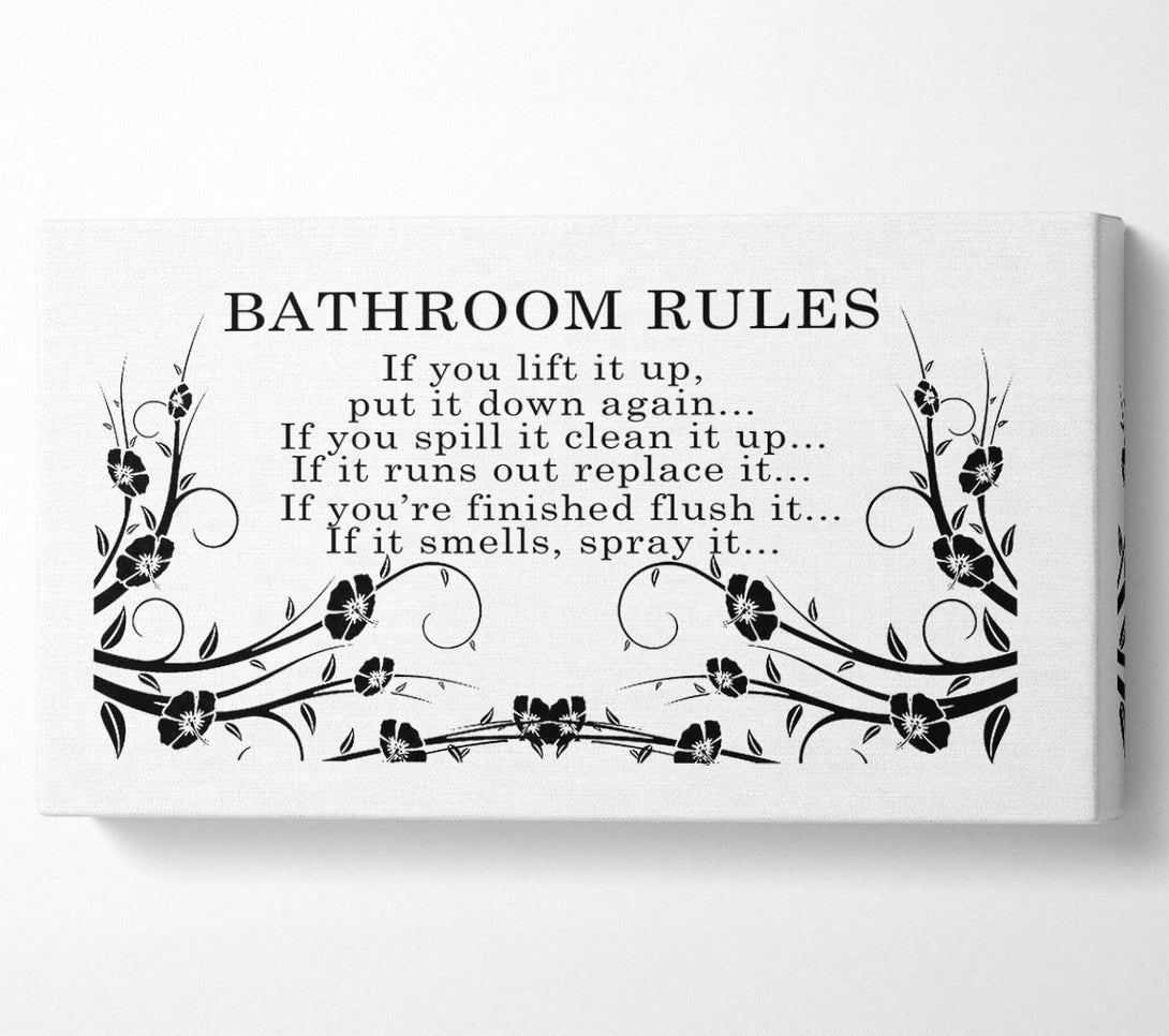  A Canvas Print of Bathroom Quote Bathroom Rules 2 White Canvas Print