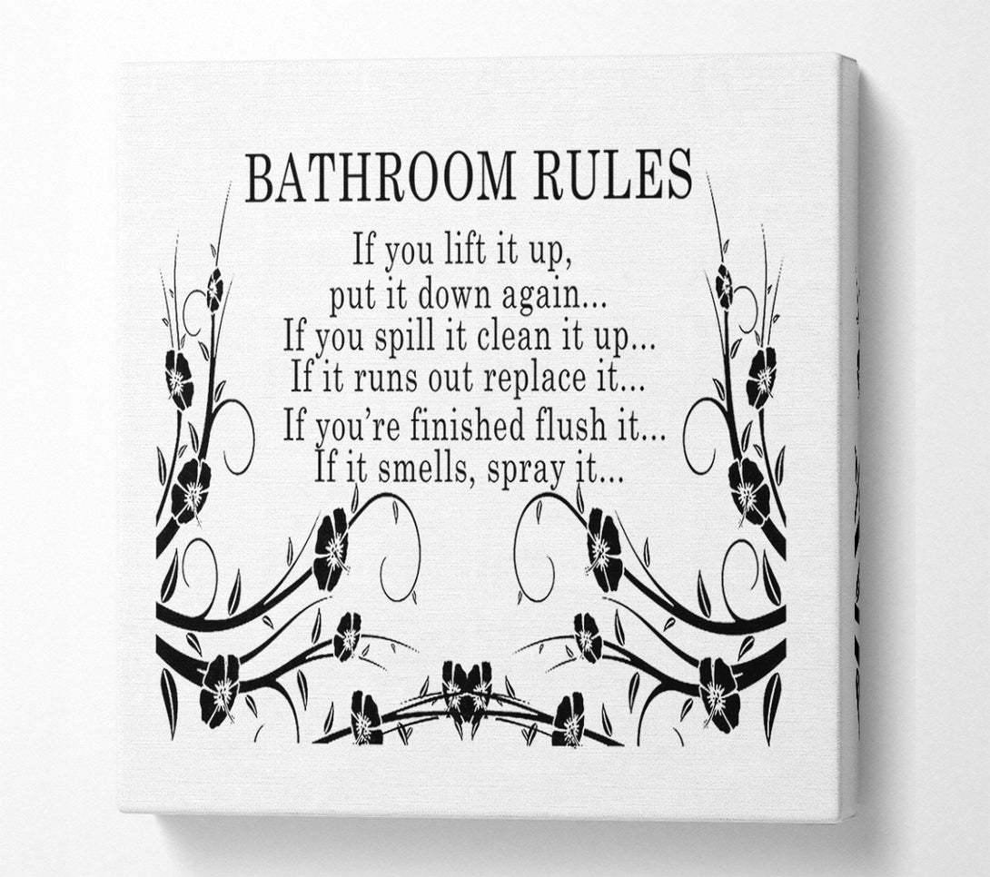  A Canvas Print of Bathroom Quote Bathroom Rules 2 White Canvas Print