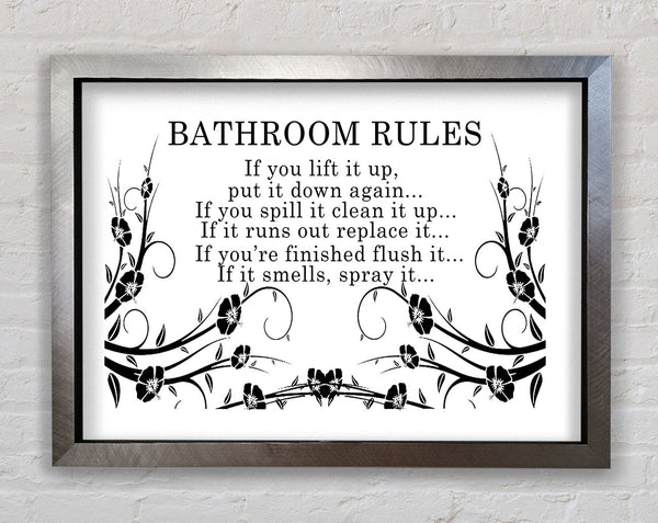 Bathroom Quote Bathroom Rules 2 White Framed Print