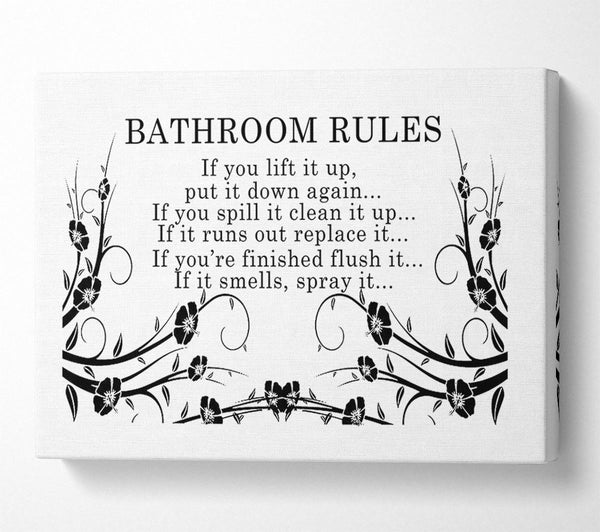  A Canvas Print of Bathroom Quote Bathroom Rules 2 White Canvas Print