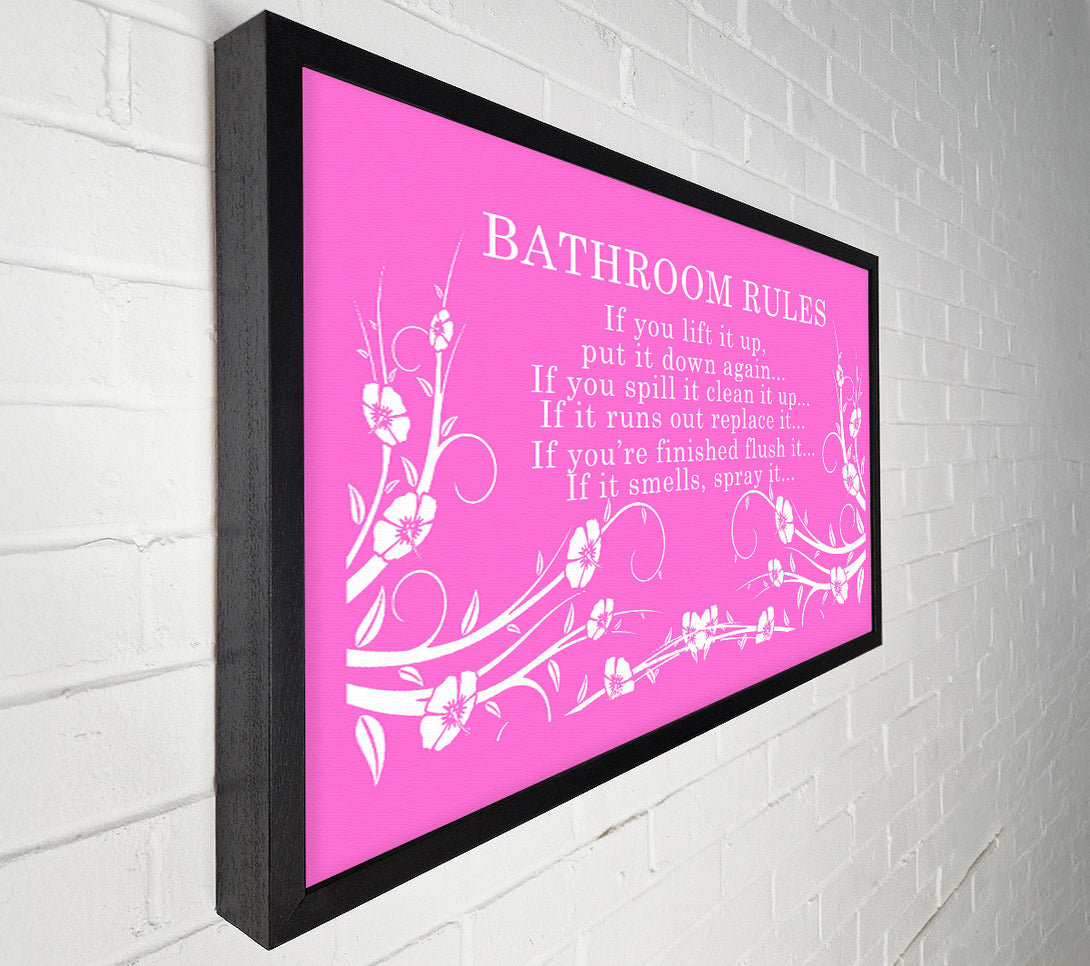  A Canvas Print of Bathroom Quote Bathroom Rules 2 Vivid Pink Canvas Print