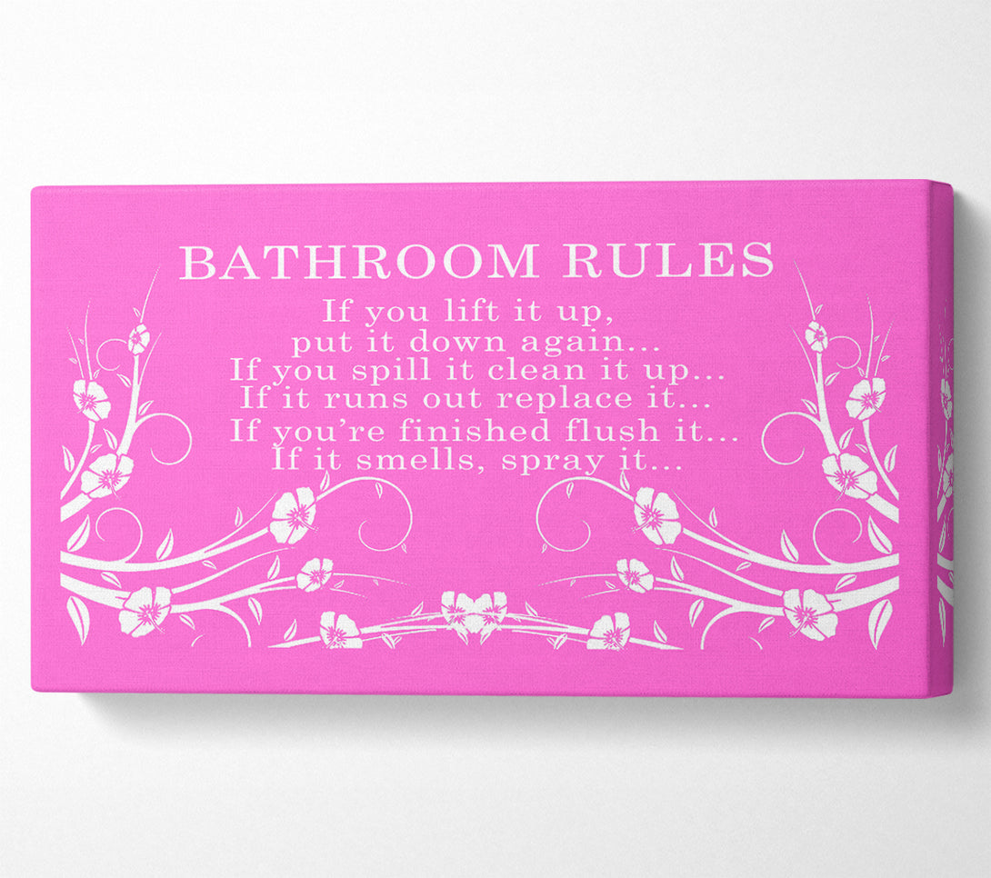  A Canvas Print of Bathroom Quote Bathroom Rules 2 Vivid Pink Canvas Print