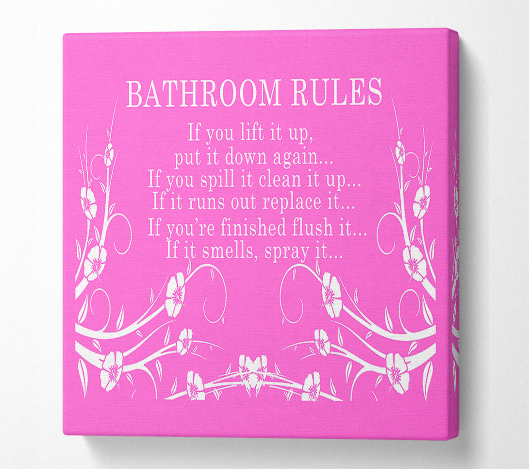  A Canvas Print of Bathroom Quote Bathroom Rules 2 Vivid Pink Canvas Print