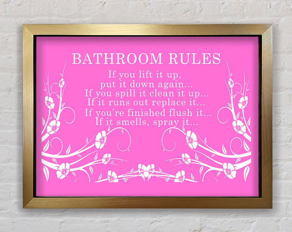 Bathroom Quote Bathroom Rules 2 Vivid Pink Framed Print