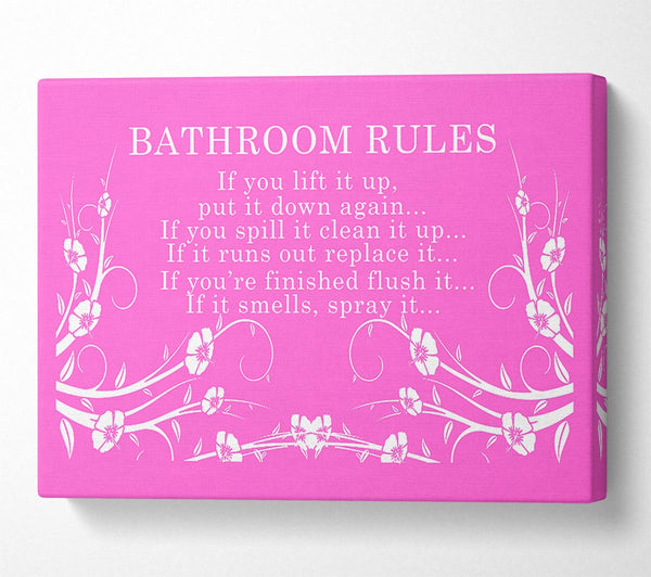  A Canvas Print of Bathroom Quote Bathroom Rules 2 Vivid Pink Canvas Print