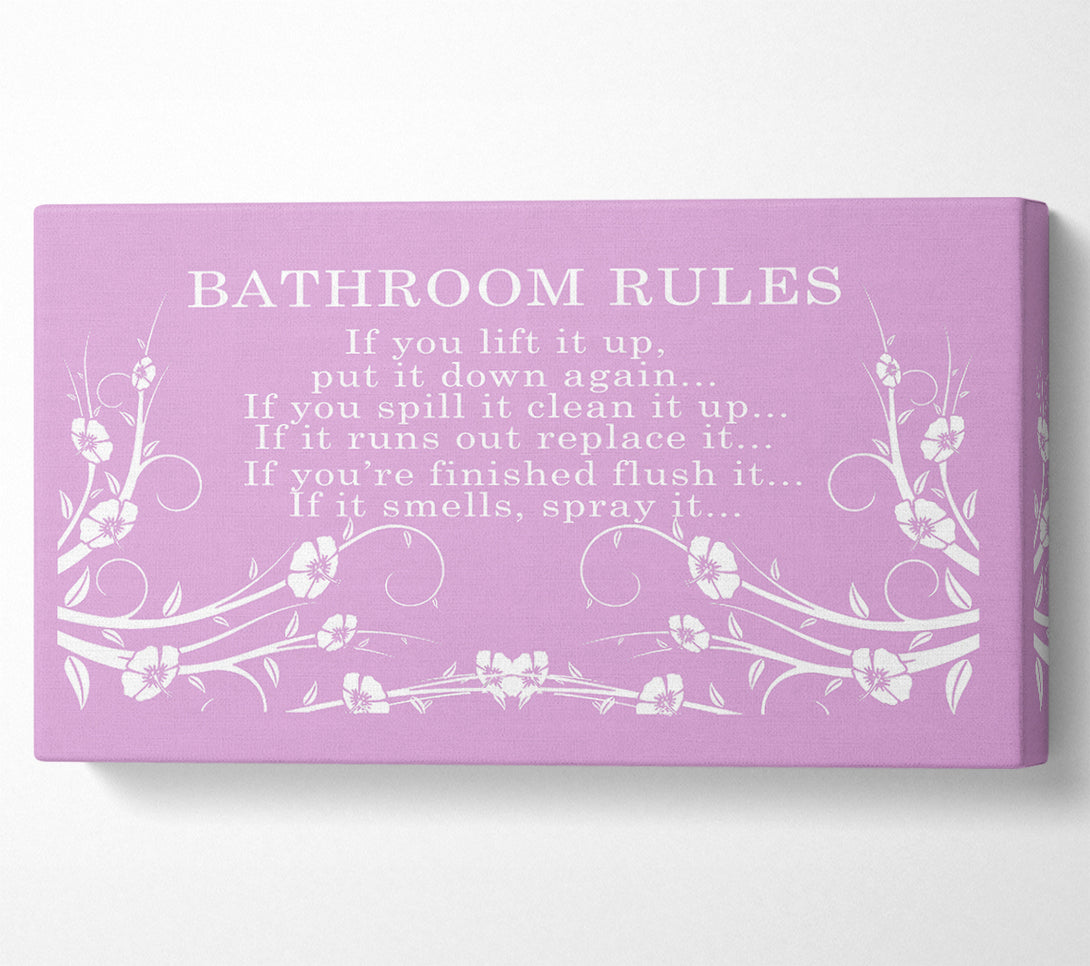  A Canvas Print of Bathroom Quote Bathroom Rules 2 Pink Canvas Print