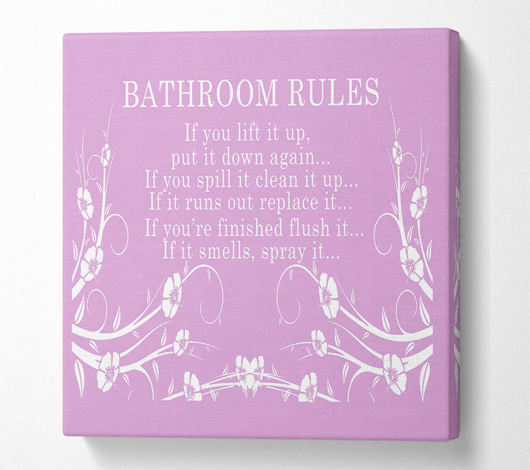  A Canvas Print of Bathroom Quote Bathroom Rules 2 Pink Canvas Print
