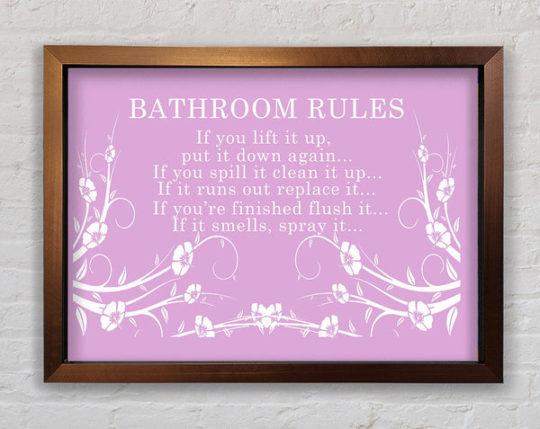 Bathroom Quote Bathroom Rules 2 Pink Framed Print