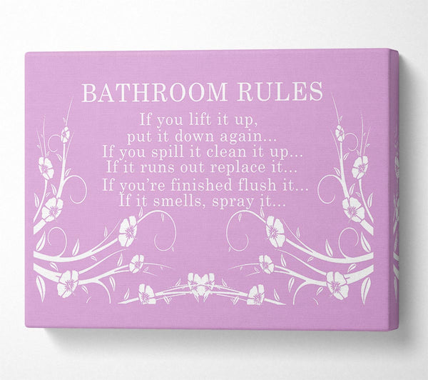  A Canvas Print of Bathroom Quote Bathroom Rules 2 Pink Canvas Print