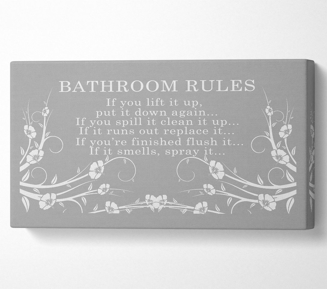  A Canvas Print of Bathroom Quote Bathroom Rules 2 Grey White Canvas Art