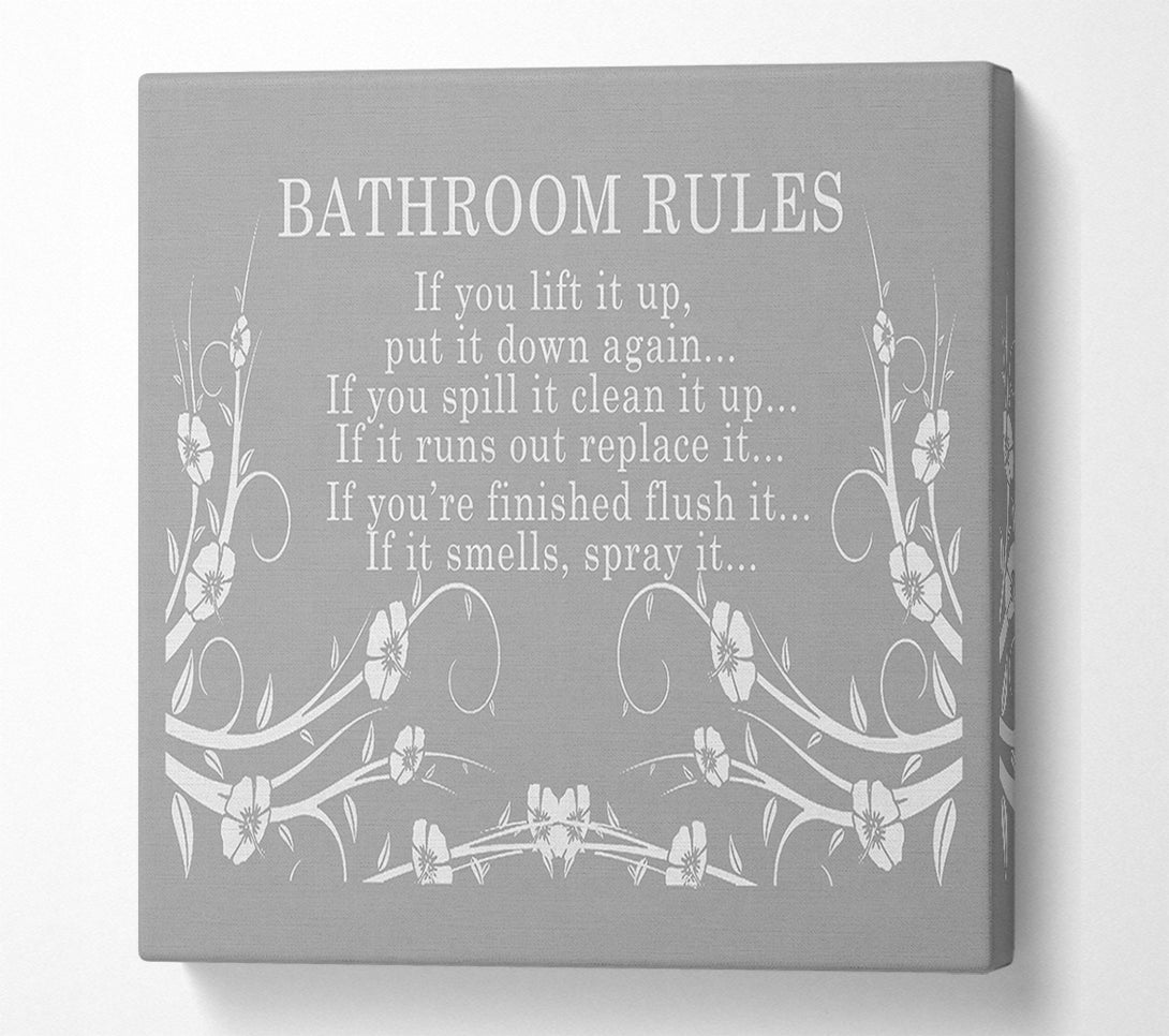  A Canvas Print of Bathroom Quote Bathroom Rules 2 Grey White Canvas Art
